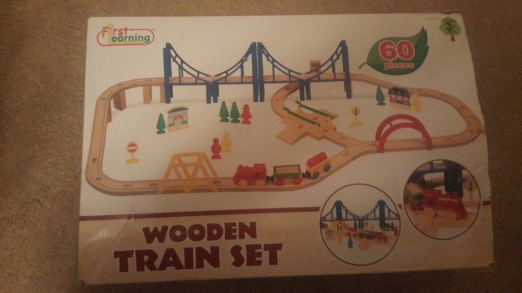 first learning wooden train set 60 pieces